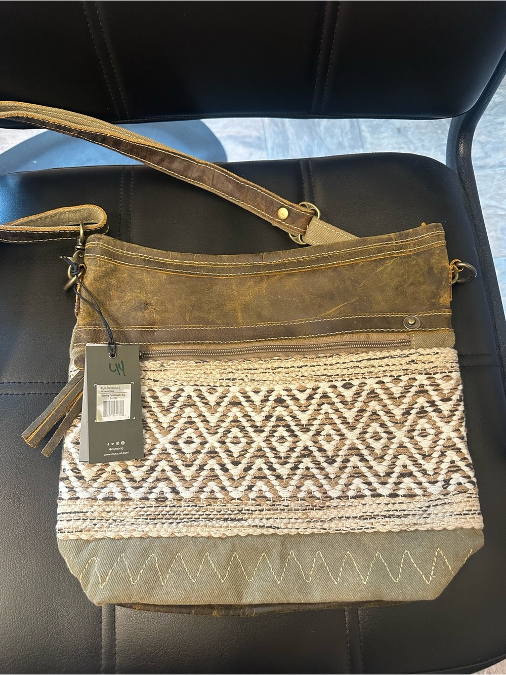 Myra Bag Olive Brown and Cream Woven Crossbody
